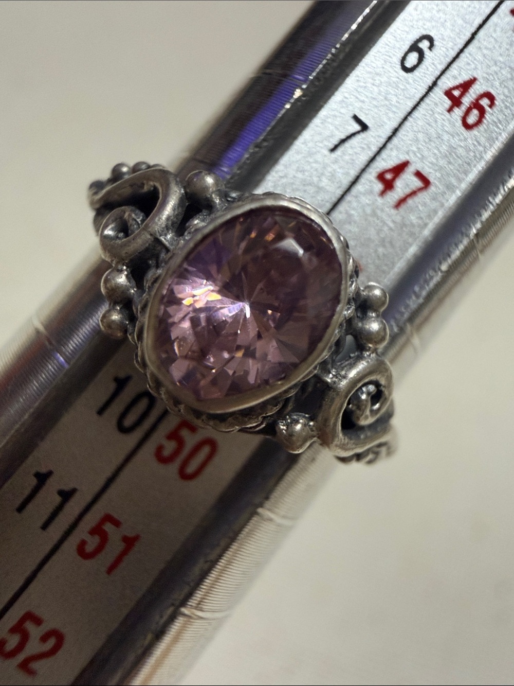 Sterling Silver 925 Filigree Ring with Pink Gemstone Crystal size 4.75 - Picture 6 of 12